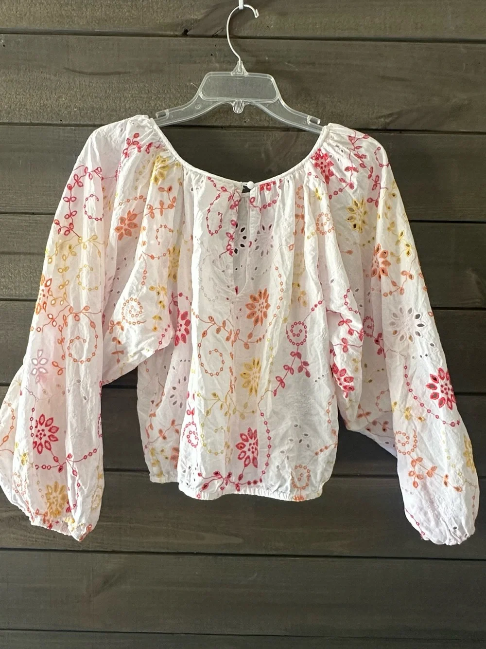 MAEVE White Embroidered Peasant Blouse with Pink & Yellow Floral Accents